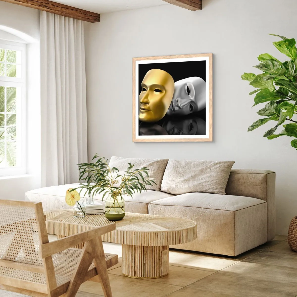 Plagát v ráme zo svetlého duba - Život je divadlo - 60x60 cm