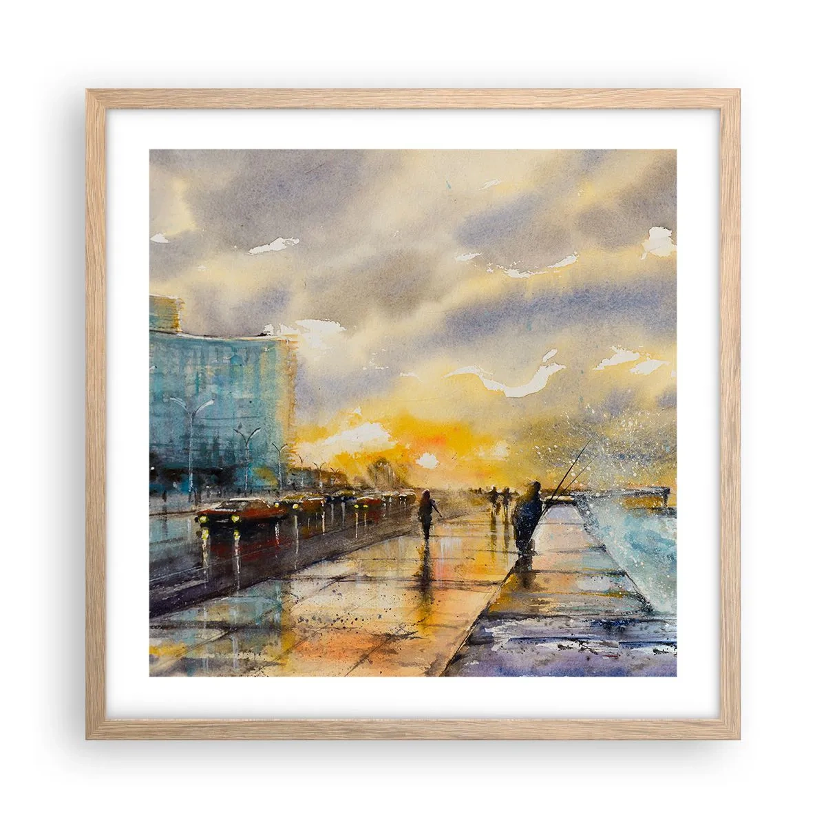 Plagát v ráme zo svetlého duba - Život na pobreží - 50x50 cm