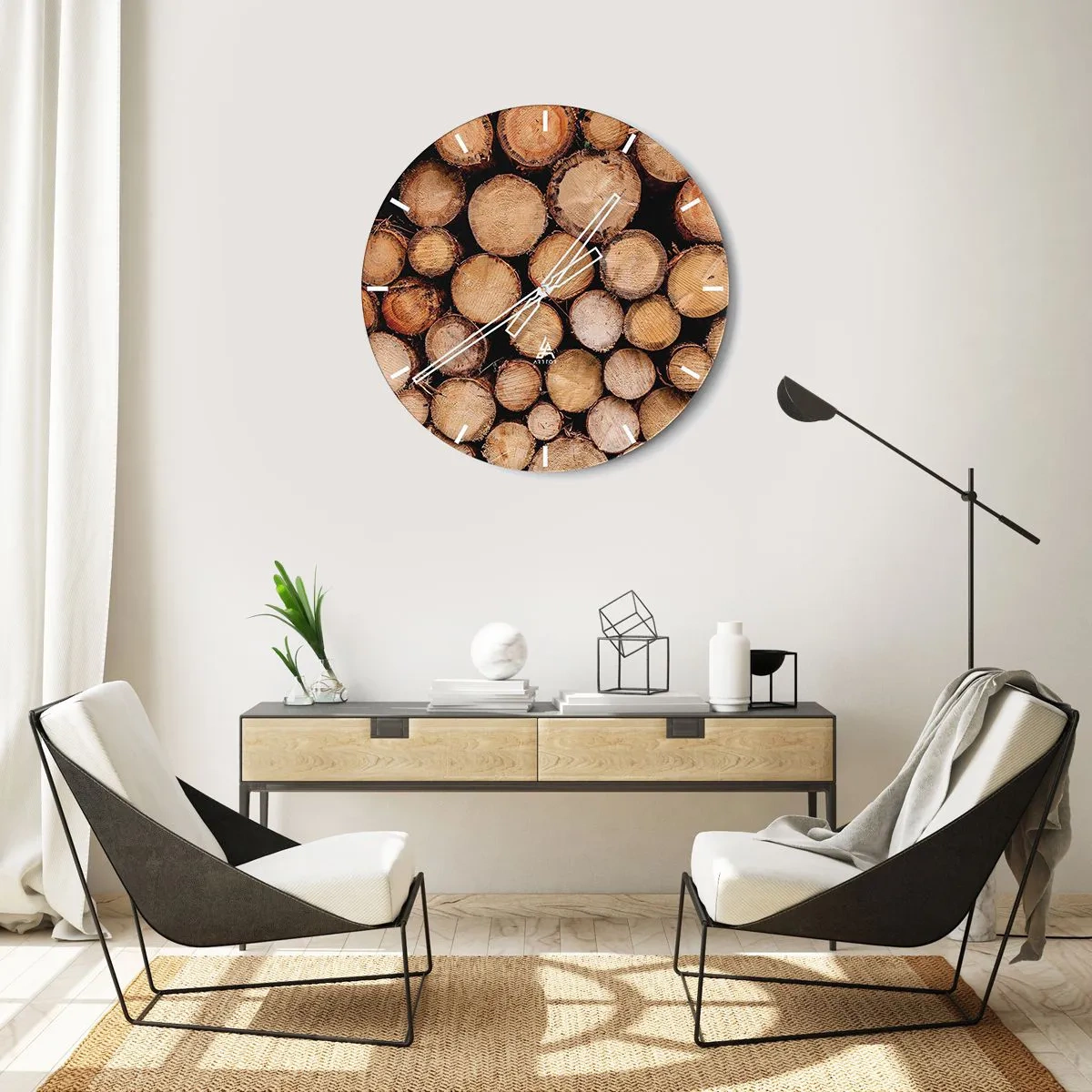 Nástenné hodiny - Zrezané kmene stromov usporiadané v prírodnej kompozícii - 30x30cm - Nový začiatok - Moderná nástenná dekorácia do obývacej izby, kuchyne a spálne ARTTOR