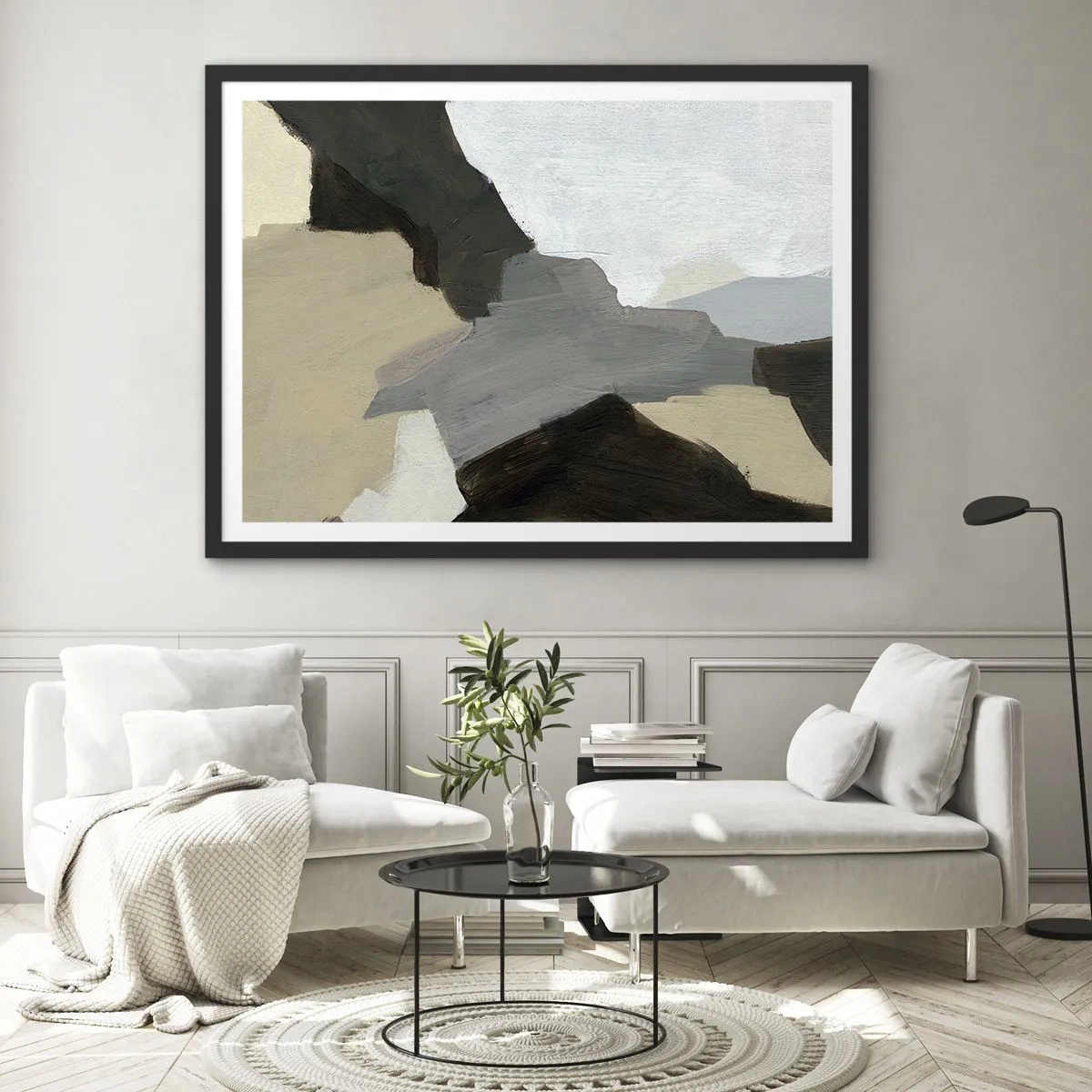 Plagát v čiernom ráme - Abstrakcia: križovatka šedej - 70x50 cm