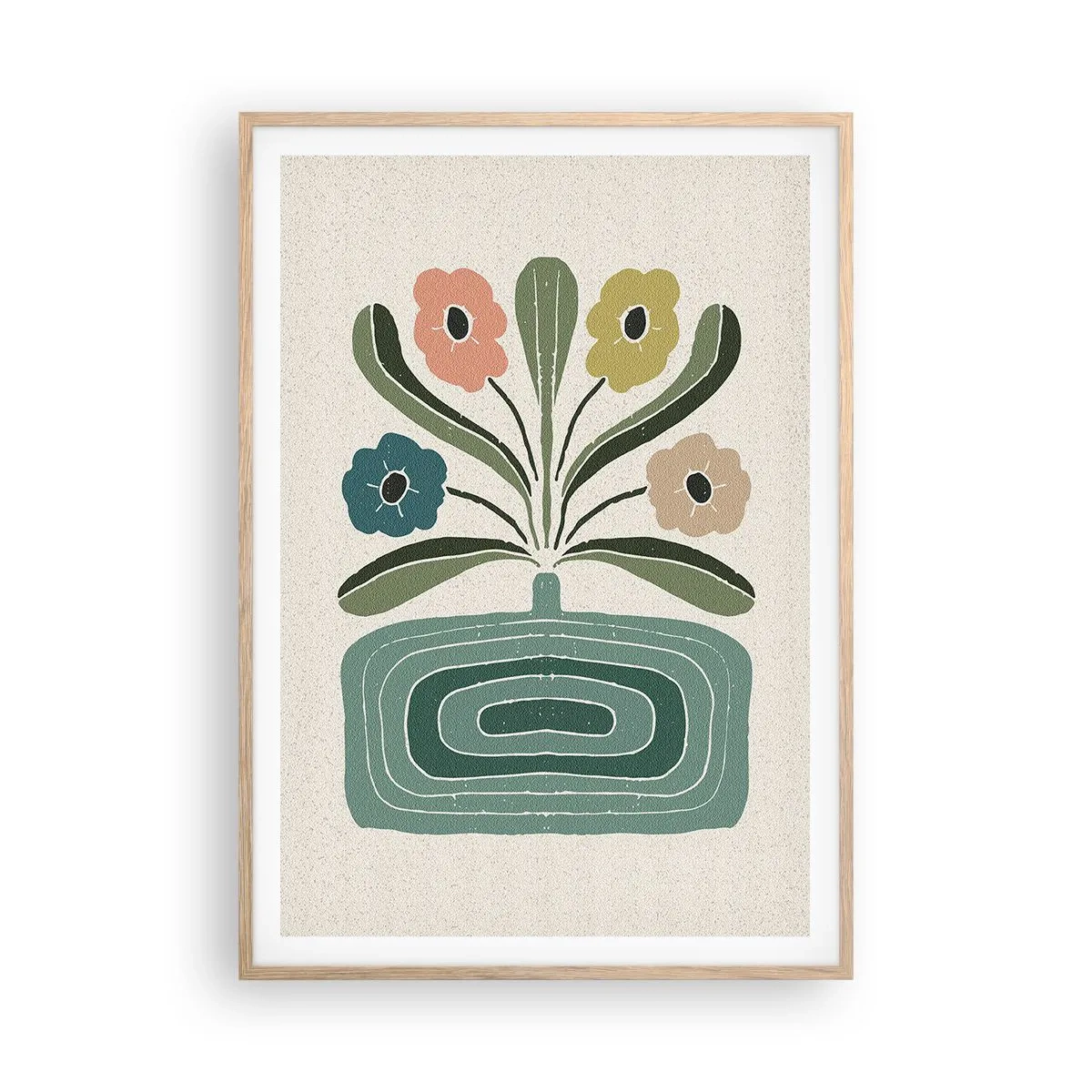 Plagát v ráme zo svetlého duba - Symetrická kytica - 70x100 cm