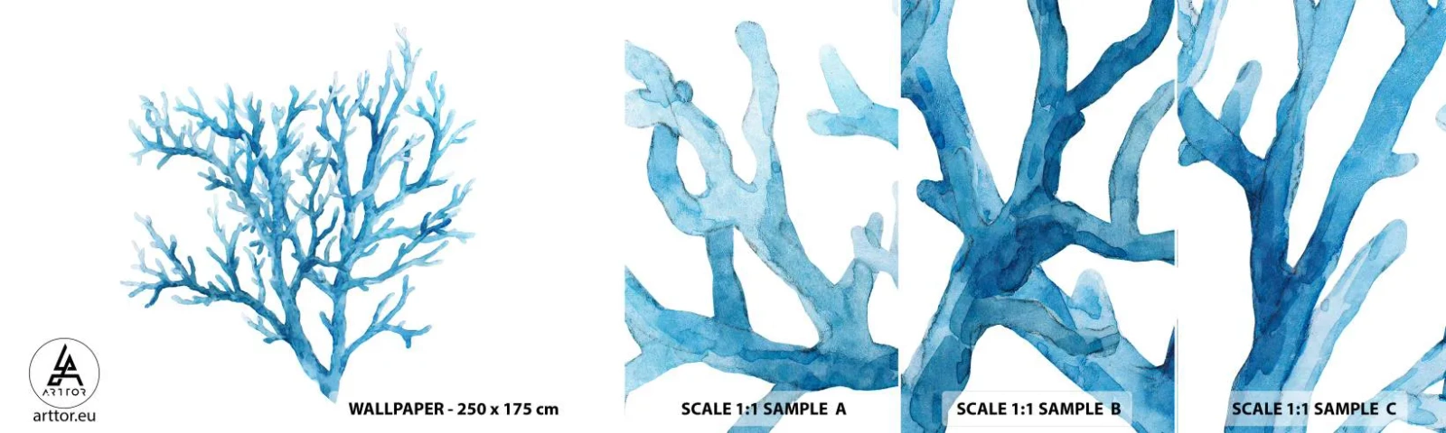 Vzorka samolepiacej fototapety Deluxe Sticker - Morský filigrán - Coral, Prímorské, Minimalistický - 100x30 cm