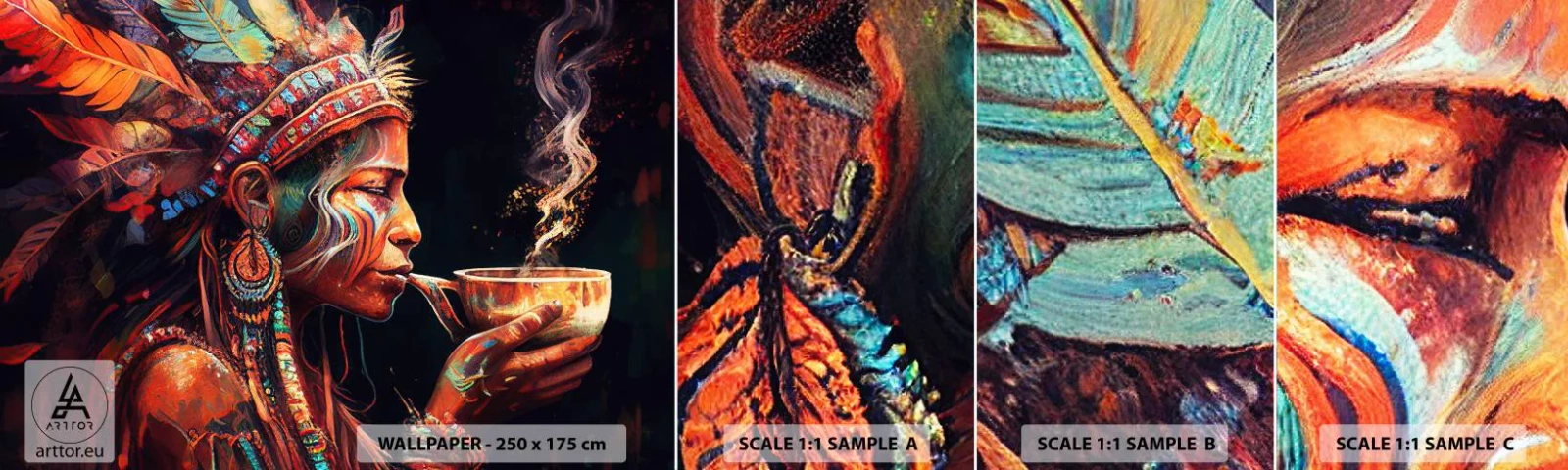 Vzorka samolepiacej fototapety Deluxe Sticker - Magický rituál - Šaman, indický, Ayahuasca - 100x30 cm