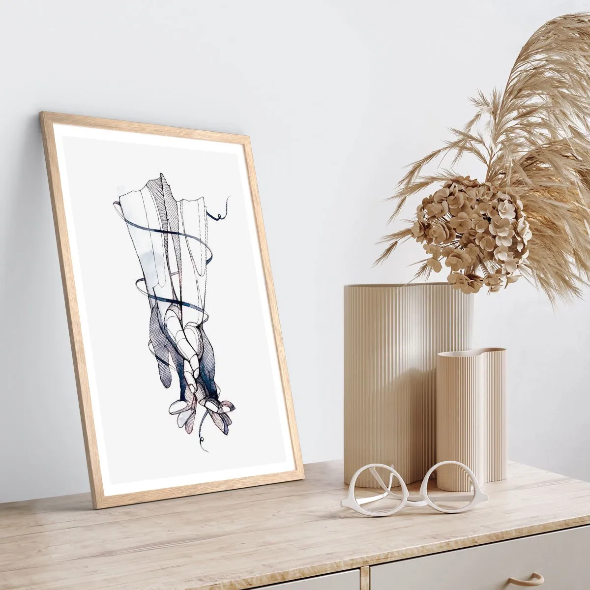 Plagát v ráme zo svetlého duba - Štúdia o dotyku - 61x91 cm