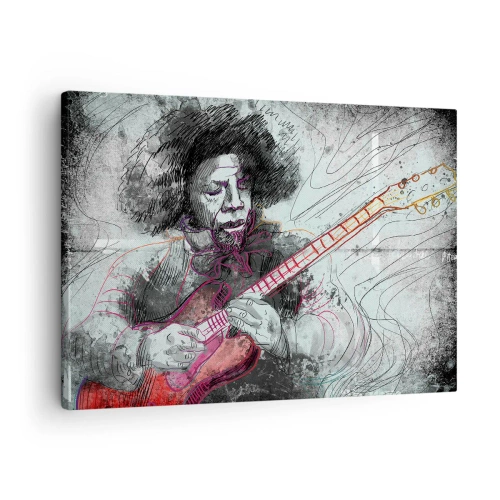 Obraz na plátne - Umelecký portrét gitaristu technikou skice - 70x50cm - Na vlnách hudby - Moderná nástenná dekorácia do obývacej izby a spálne ARTTOR