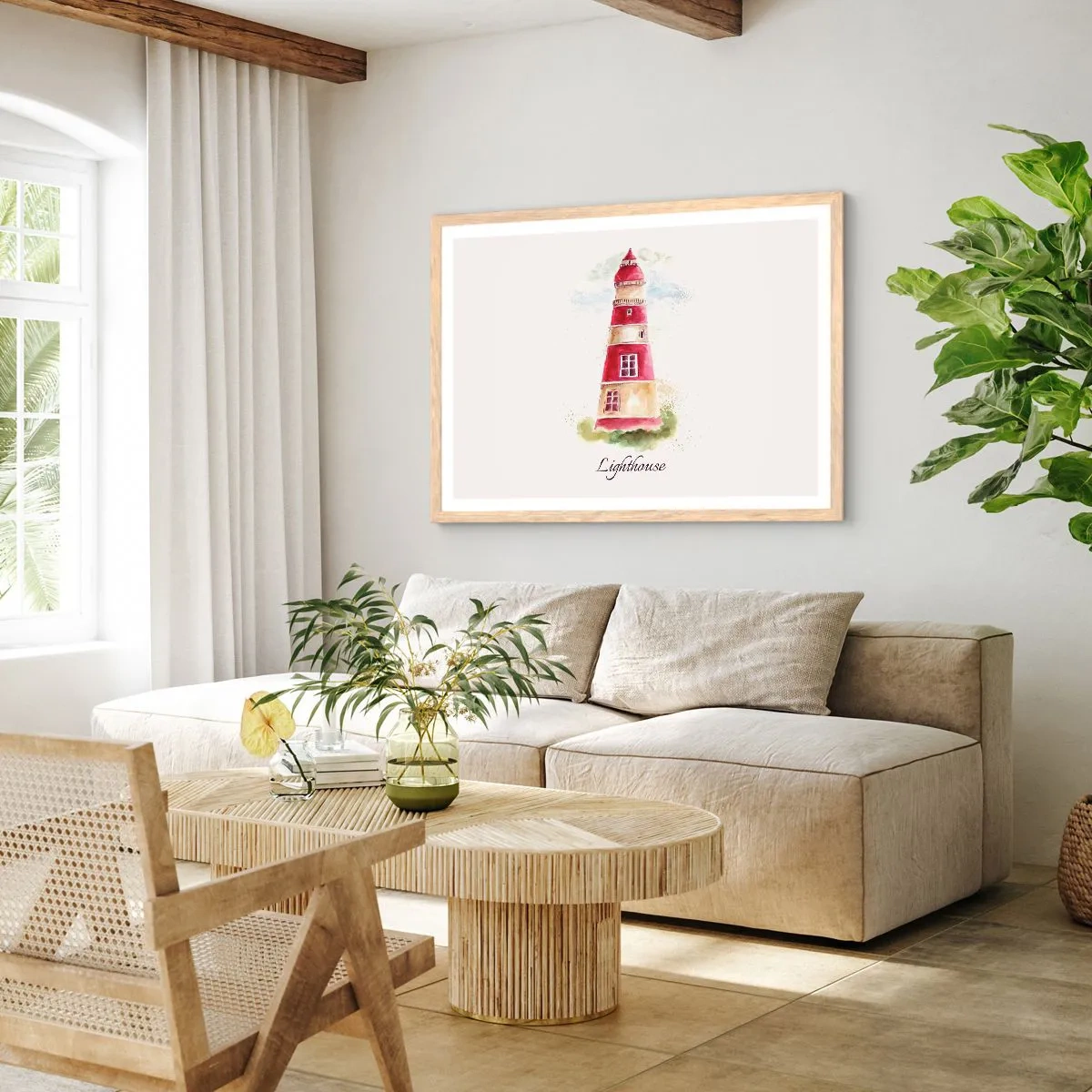 Plagát v ráme zo svetlého duba - Tu je vždy počasie - 100x70 cm