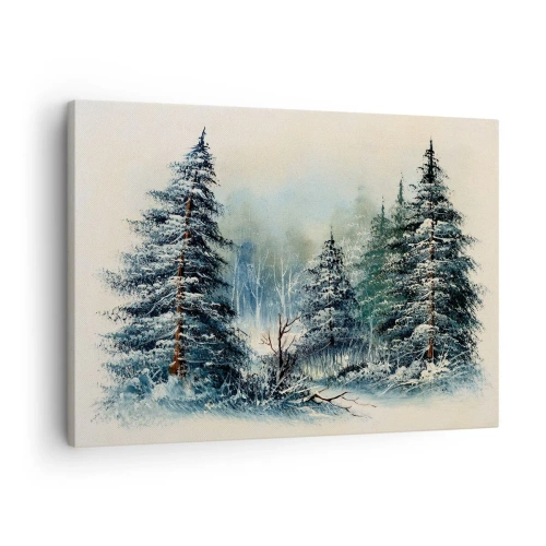 Obraz na plátne - Zimná krajina so zasneženými stromami - 70x50cm - Pripravenie na Vianoce - Moderná nástenná dekorácia do obývacej izby a spálne ARTTOR