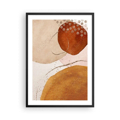 Plagát v čiernom ráme - Abstraktné tvary v odtieňoch béžovej, hnedej a zlatej - 50x70cm - Zaoblenie a pohyb - Moderná nástenná dekorácia do obývacej izby a spálne ARTTOR