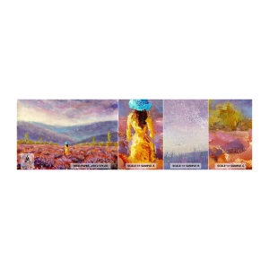 Vzorka samolepiacej fototapety Deluxe Sticker - V levanduľovom svete - Krajina, Žena, Levanduľové pole - 100x30 cm