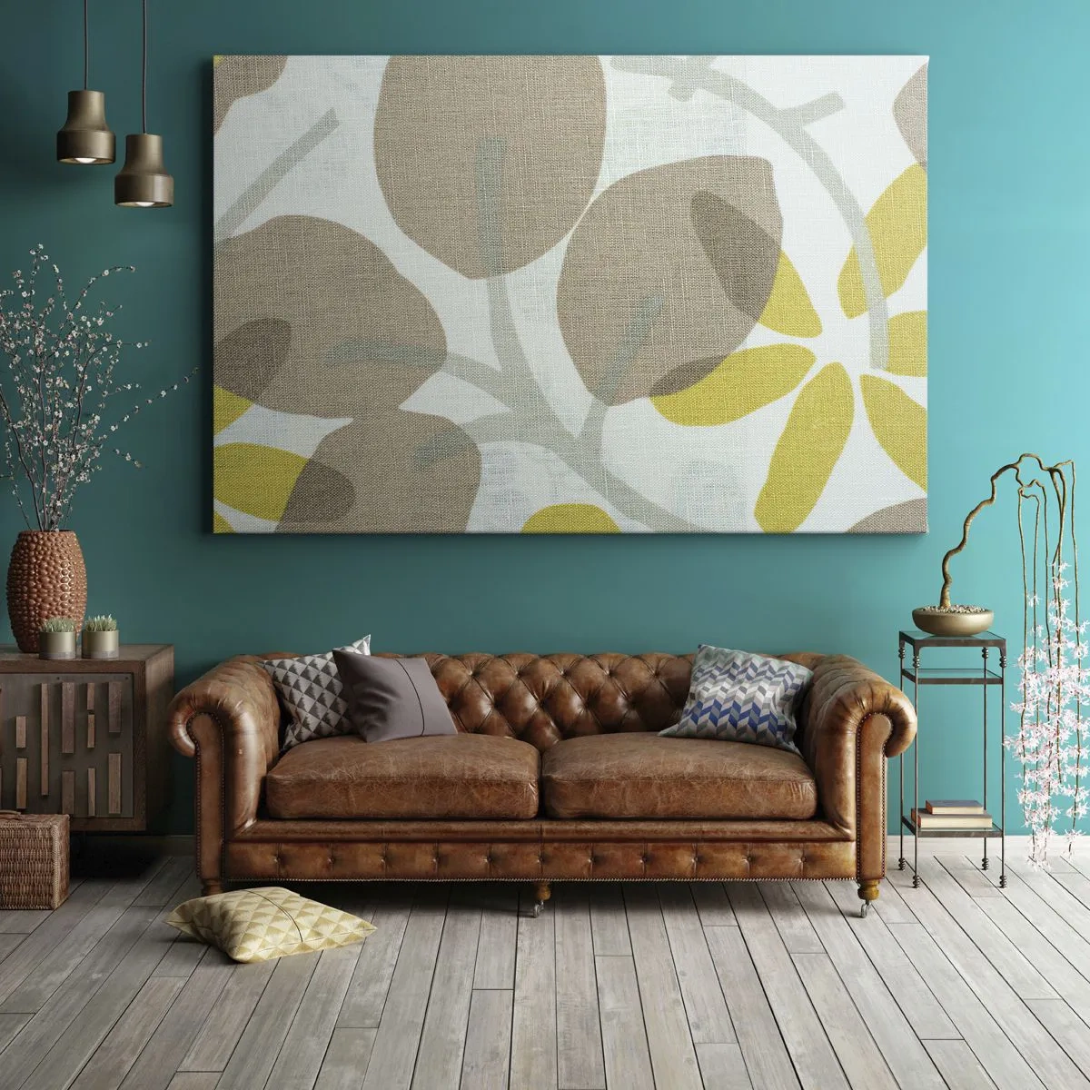 Obraz na plátne - Abstraktné listy v odtieňoch béžovej a žltej - 70x50cm - Kompozícia v plnom slnku - Moderná nástenná dekorácia do obývacej izby a spálne ARTTOR