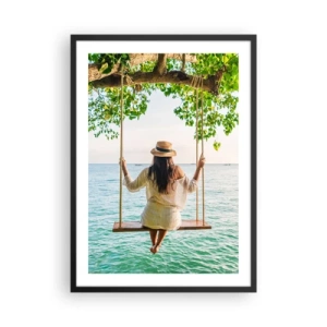 Plagát v čiernom ráme - Žena na hojdačke pri mori v tropickom prostredí - 50x70cm - Život je krásny - Moderná nástenná dekorácia do obývacej izby a spálne ARTTOR