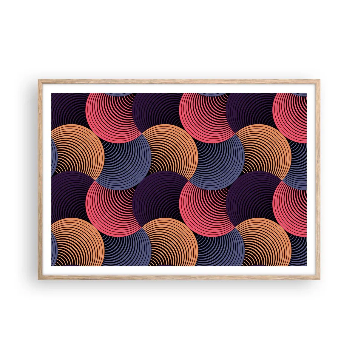 Plagát v ráme zo svetlého duba - V kruhovom rytme - 100x70 cm