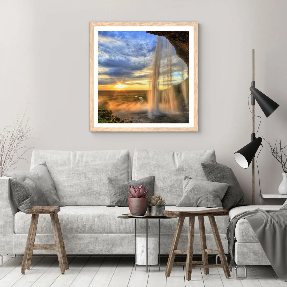 Plagát v ráme zo svetlého duba - Svet za závojom kvapiek  - 30x30 cm