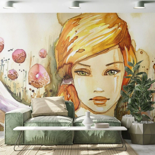 Fototapeta Premium Canvas - Smaragdový pohľad, ktorý utišuje hnev - Žena, Lúka, Móda - 450x315 cm