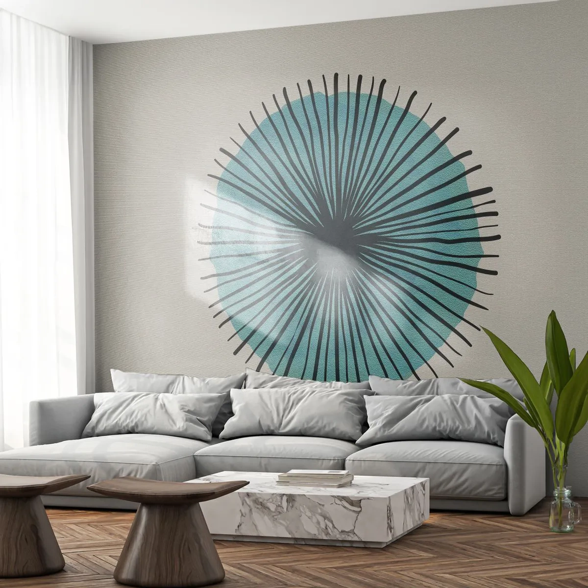 Fototapeta Standard Eco - Žiariaca modrá - Abstrakcia, Kus, Moderné umenie - 400x280 cm