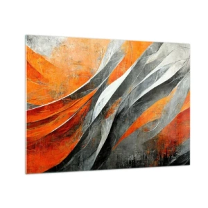 Obraz na skle - Abstraktné pruhy v odtieňoch oranžovej a sivej - 70x50cm - Žiar a chlad - Moderná nástenná dekorácia do obývacej izby a spálne ARTTOR