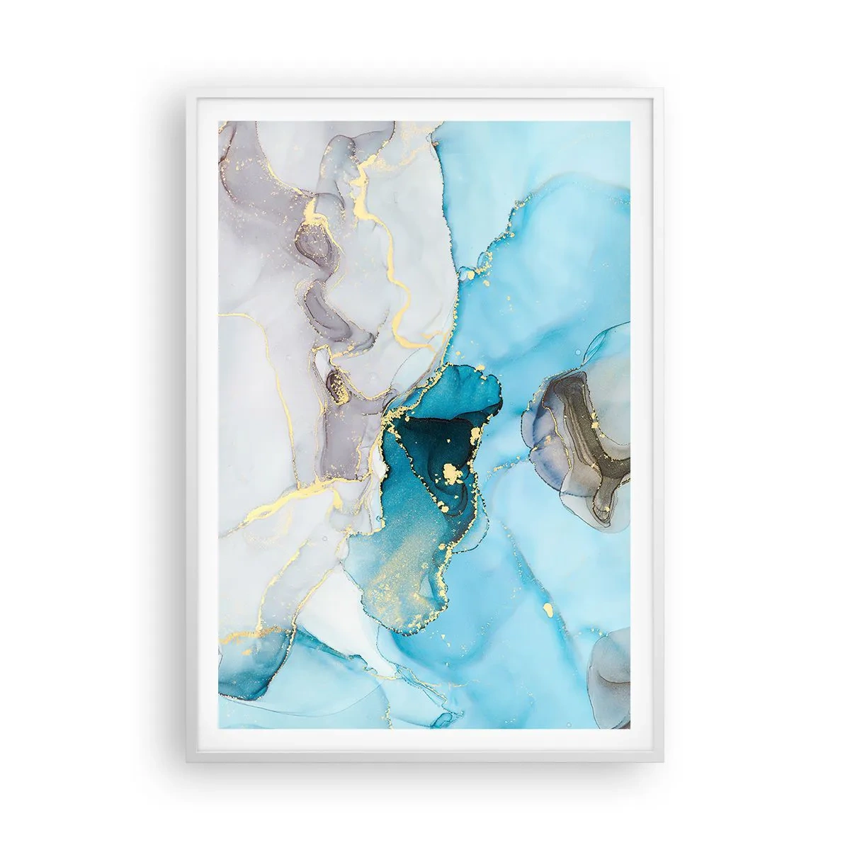 Plagát v bielom ráme - Štúdia o stretnutí šedej a tyrkysovej - 70x100 cm