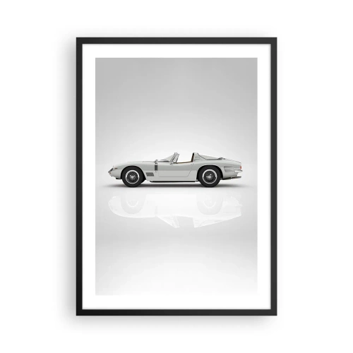 Plagát v čiernom ráme - Klasický biely kabriolet na neutrálnom pozadí - 50x70cm - Prísľub zábavy - Moderná nástenná dekorácia do obývacej izby a spálne ARTTOR