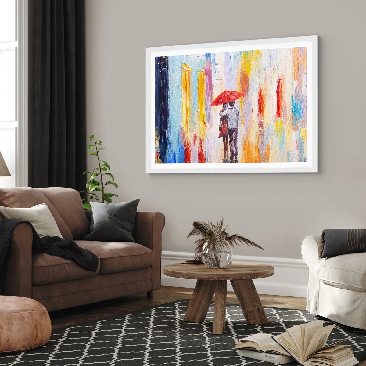 Plagát v bielom ráme - Nech prší ďalej - 70x50 cm