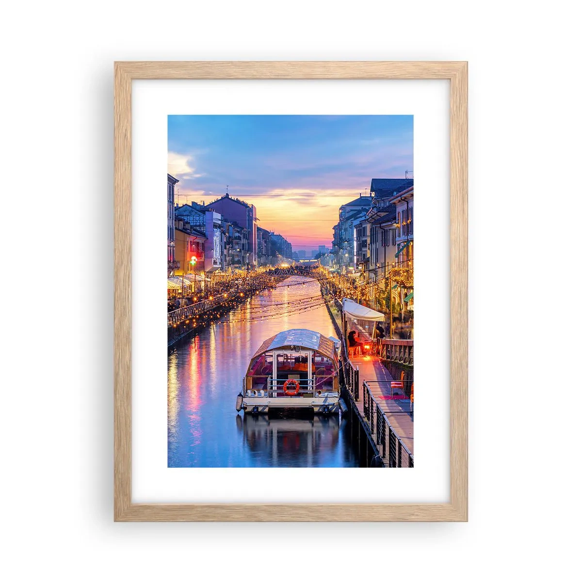 Plagát v ráme zo svetlého duba - Večer plný svetla a zábavy - 30x40 cm