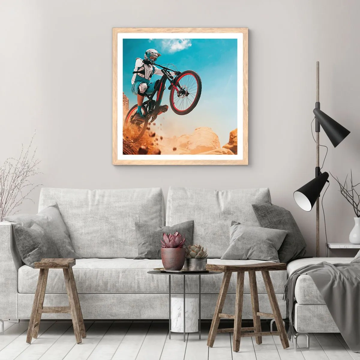 Plagát v ráme zo svetlého duba - Cyklistický démon šialenstva - 40x40 cm
