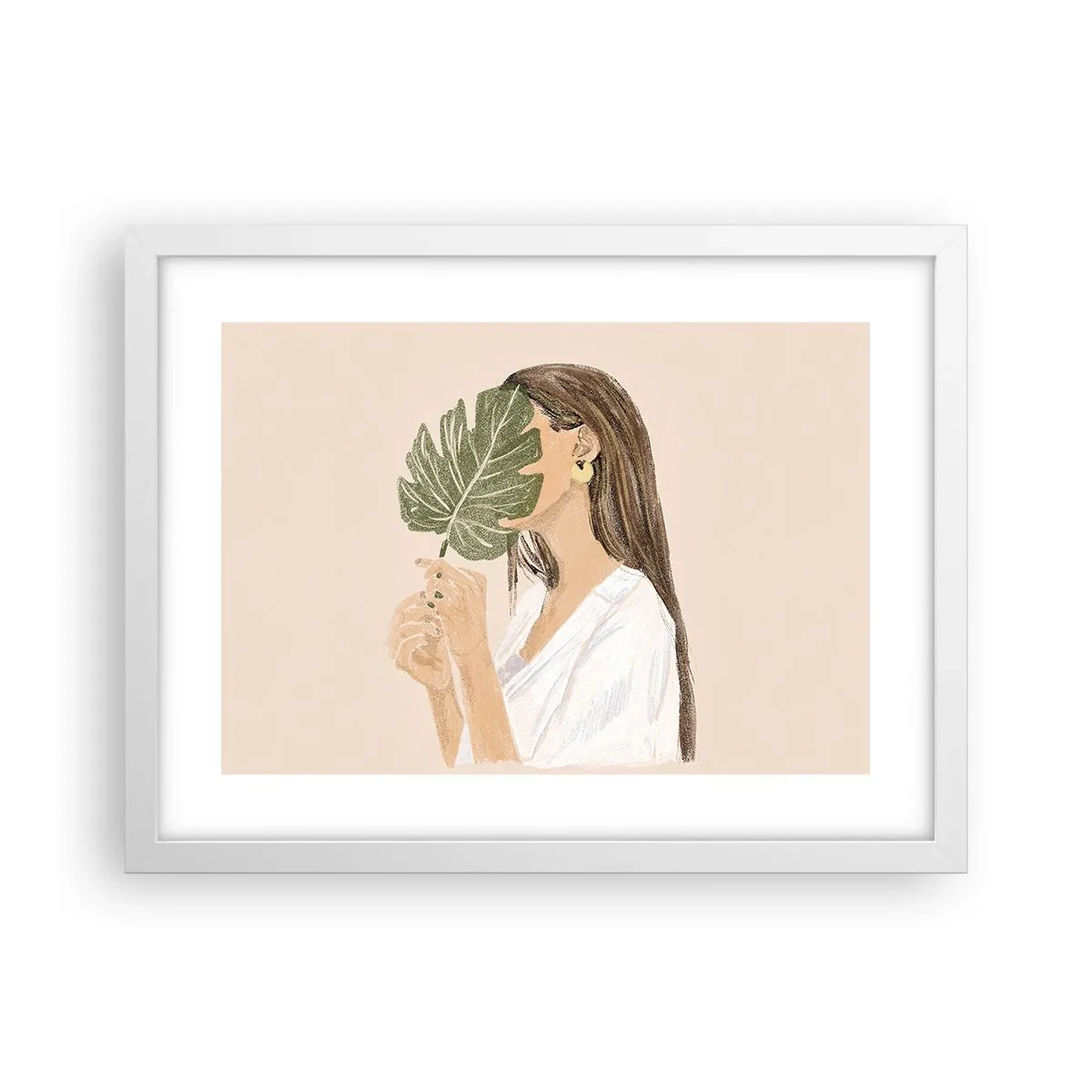 Plagát v bielom ráme - Tajomný portrét s vejárom - 40x30 cm