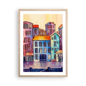 Plagát v ráme zo svetlého duba - Mesto ako z rozprávky - 50x70 cm
