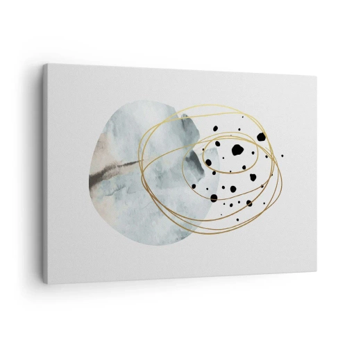 Obraz na plátne - Minimalistická abstrakcia s geometrickým vzorom a zlatými čiarami - 70x50cm - V objatí priestoru - Moderná nástenná dekorácia do obývacej izby a spálne ARTTOR
