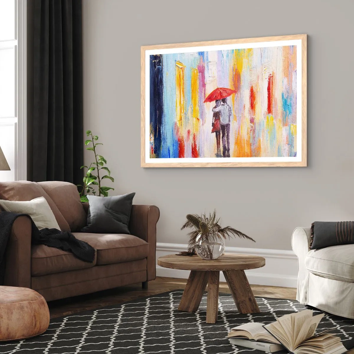 Plagát v ráme zo svetlého duba - Nech prší ďalej - 50x40 cm