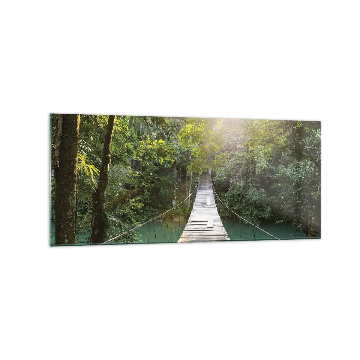 Obraz na skle - Nad azúrovou vodou do azúrového lesa - 120x50 cm