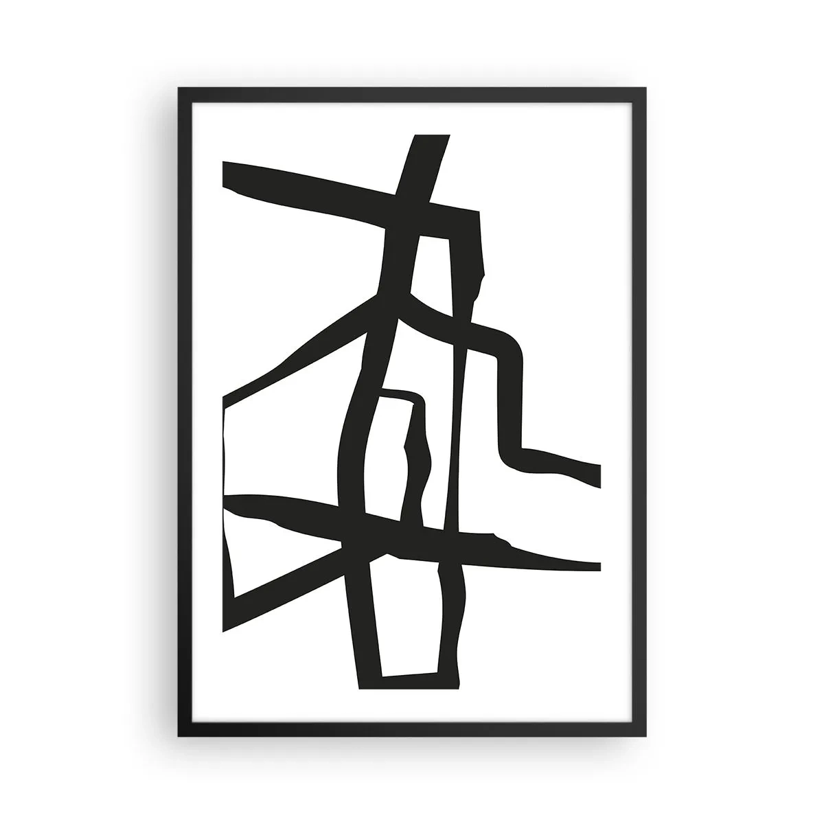 Plagát v čiernom ráme - Abstraktná kompozícia čiernych čiar na bielom pozadí - 50x70cm - Čiernobiela konštrukcia - Moderná nástenná dekorácia do obývacej izby a spálne ARTTOR