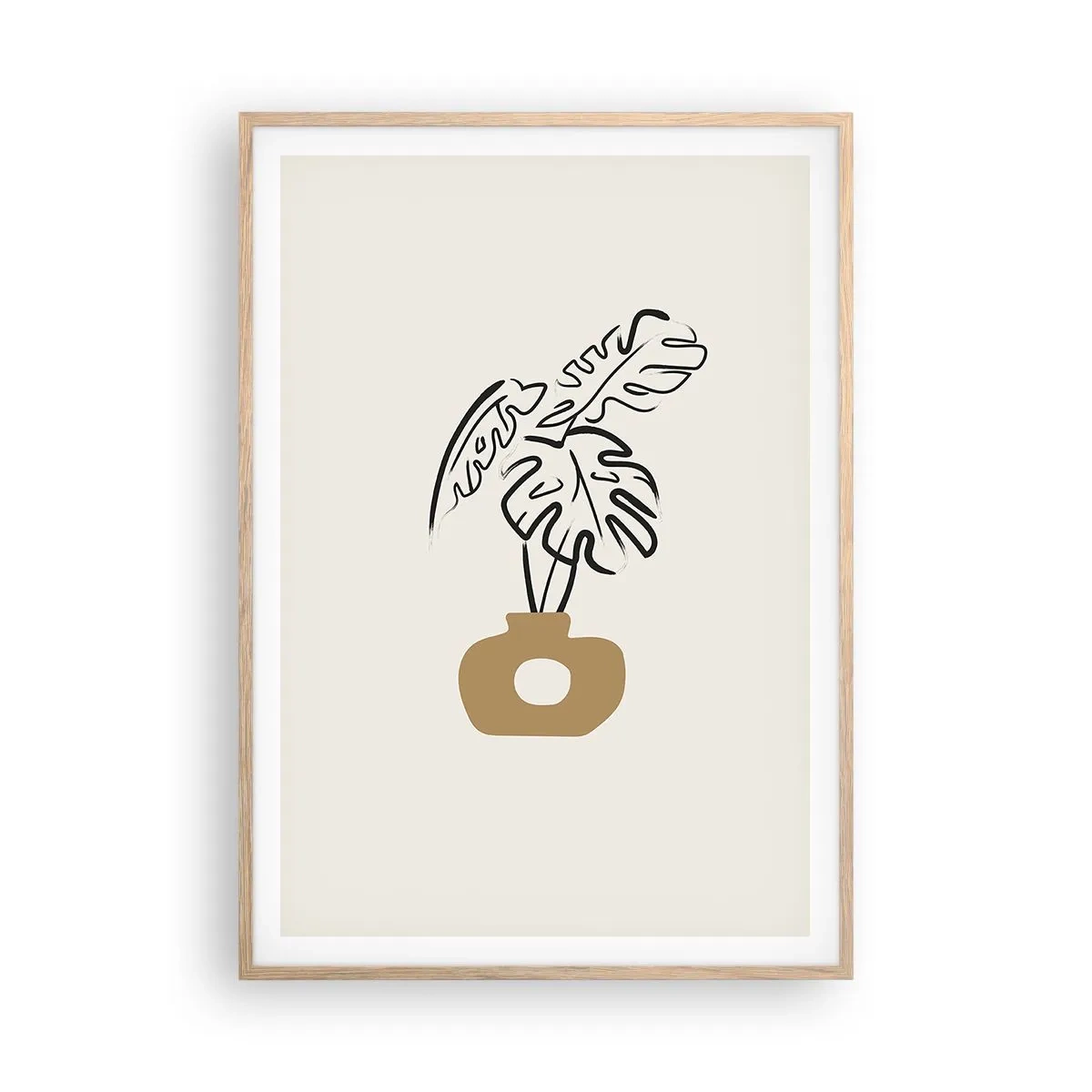Plagát v ráme zo svetlého duba - Monstera – ozdoba pre domácnosť - 70x100 cm