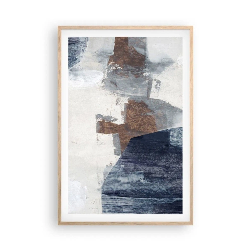 Plagát v ráme zo svetlého duba - Modro-hnedé tvary - 61x91 cm
