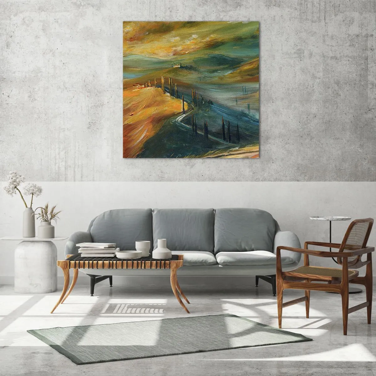 Obraz na skle - Toskánska krajina - 60x60 cm