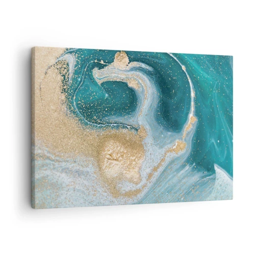 Obraz na plátne - Abstraktný vír v tyrkysových a zlatých tónoch - 70x50cm - Vír zlatej a tyrkysovej - Moderná nástenná dekorácia do obývacej izby a spálne ARTTOR