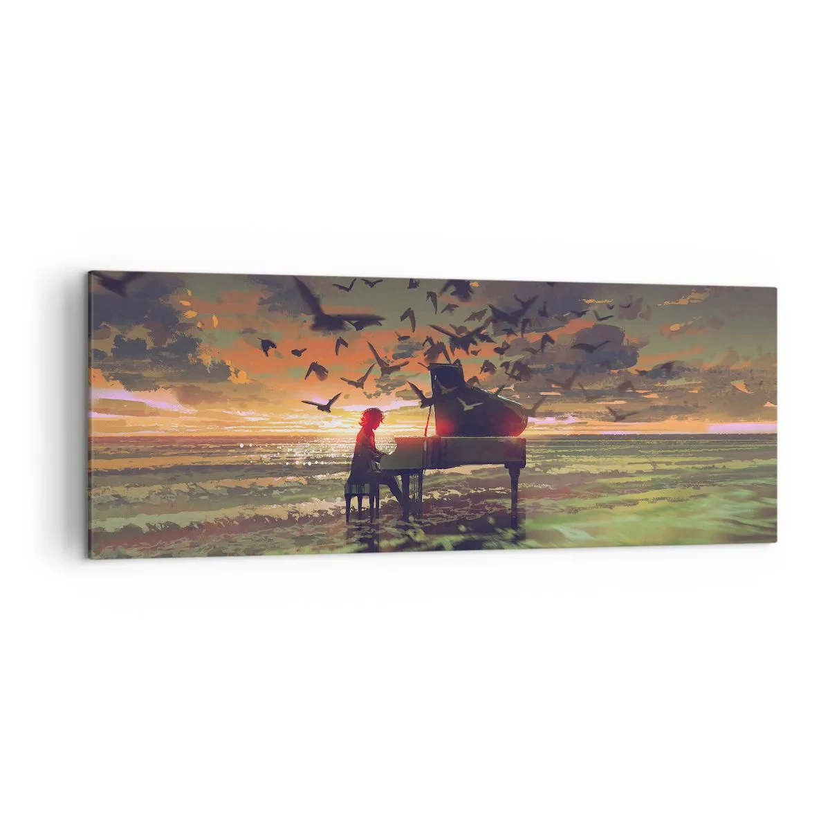 Obraz na plátne - Koncert na piano a vlny - 140x50 cm