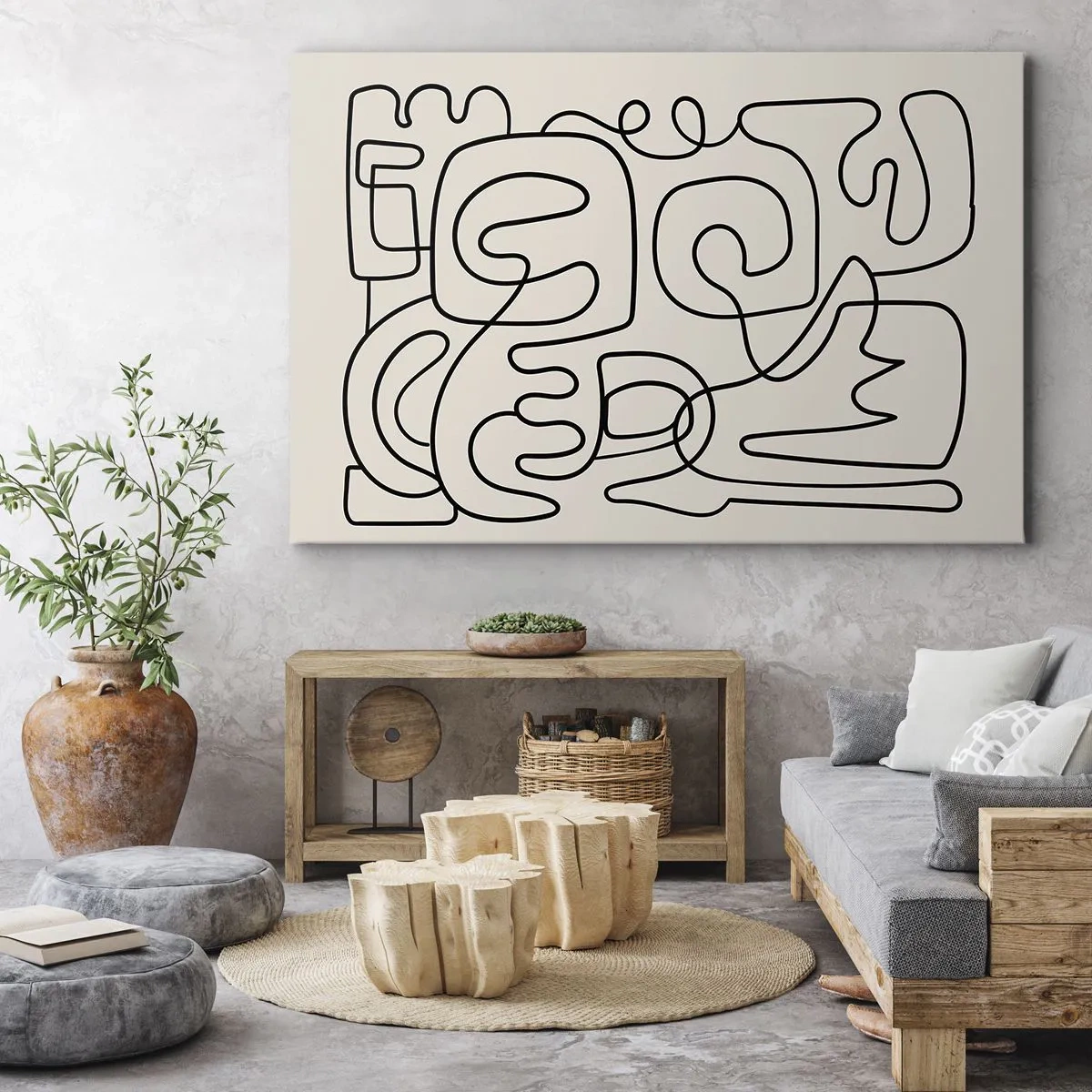 Obraz na plátne - Abstraktný vzor linkovej grafiky v čiernej farbe na svetlom pozadí - 70x50cm - Podľa stopy - Moderná nástenná dekorácia do obývacej izby a spálne ARTTOR