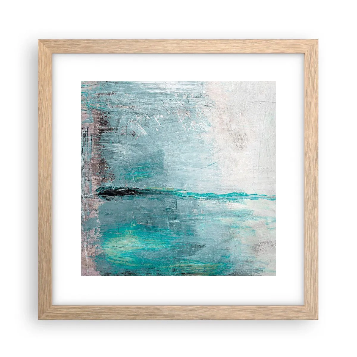 Plagát v ráme zo svetlého duba - Horizontálne v modrej - 30x30 cm