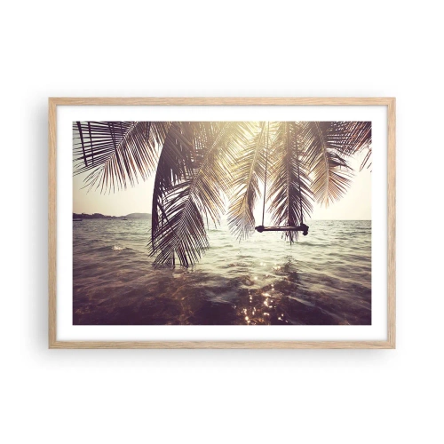 Plagát v ráme zo svetlého duba - Hojdať sa ľubovoľne v oblakoch - 70x50 cm