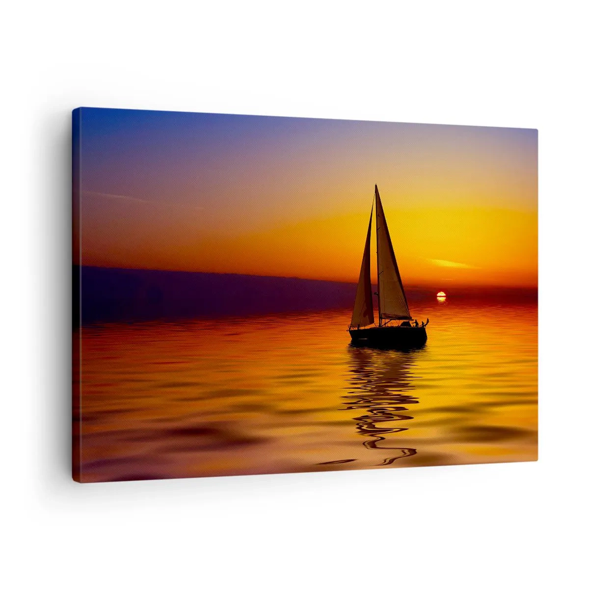 Obraz na plátne - Plachetnica na pokojnom mori pri západe slnka - 70x50cm - Ako je tu za súmraku ticho… - Moderná nástenná dekorácia do obývacej izby a spálne ARTTOR