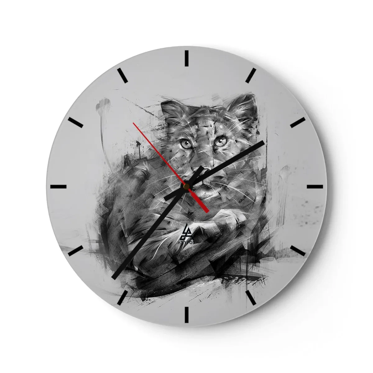 Nástenné hodiny - Portrét tigra v čiernobielej abstrakcii - 30x30cm - Áno, pozorne počúvam - Moderná nástenná dekorácia do obývacej izby, kuchyne a spálne ARTTOR