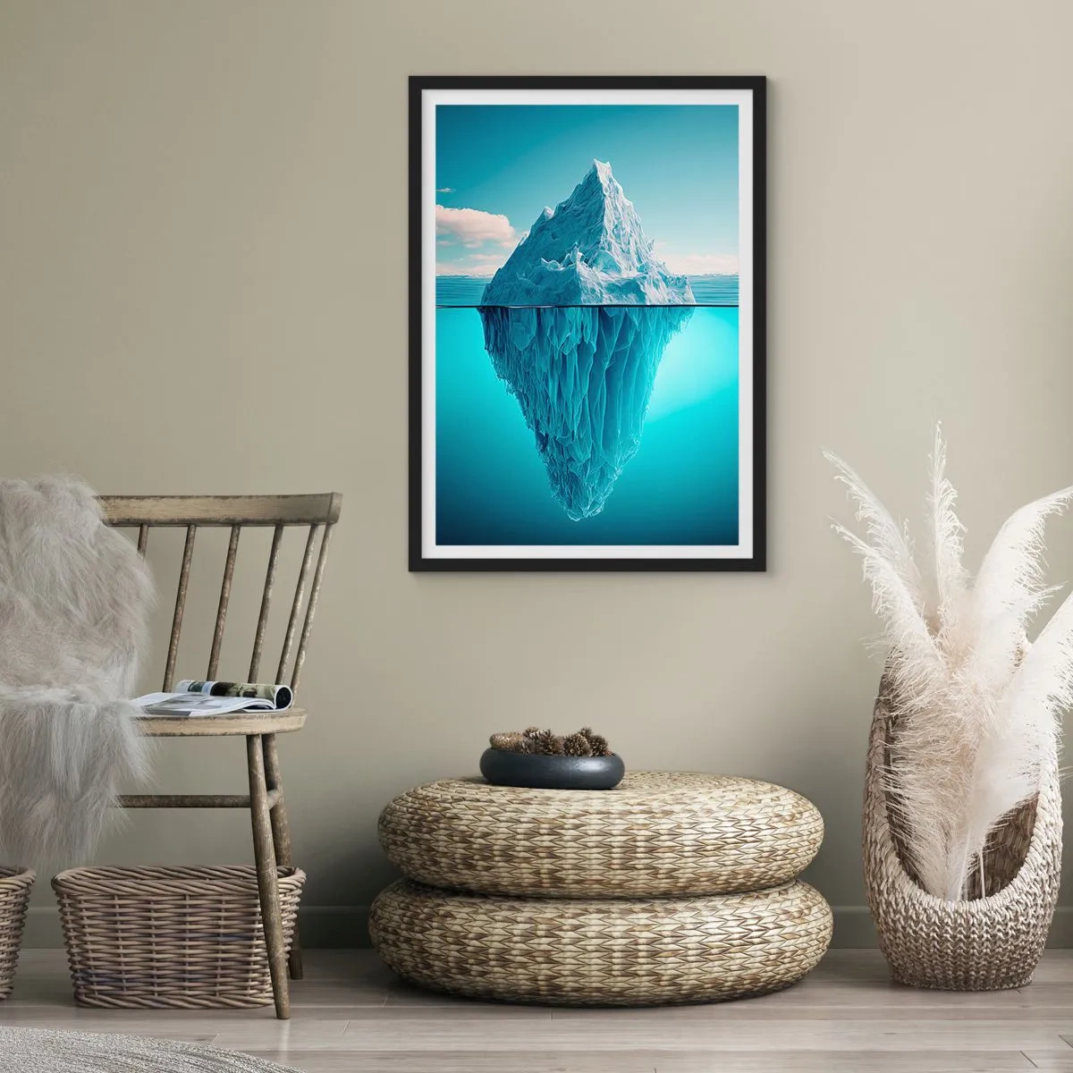Plagát v čiernom ráme - Ľadovec s viditeľnou podvodnou časťou - 50x70cm - Ľadová kráľovná - Moderná nástenná dekorácia do obývacej izby a spálne ARTTOR