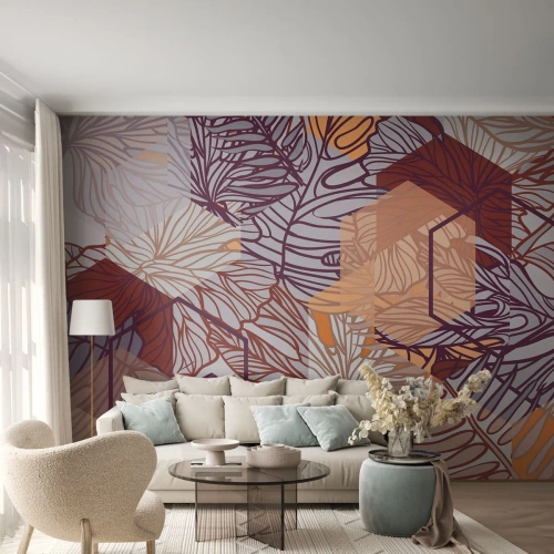 Fototapeta Premium Canvas - Nemožný vzťah medzi geometriou a prírodou - Abstrakcia, Grafika, Listy - 250x175 cm