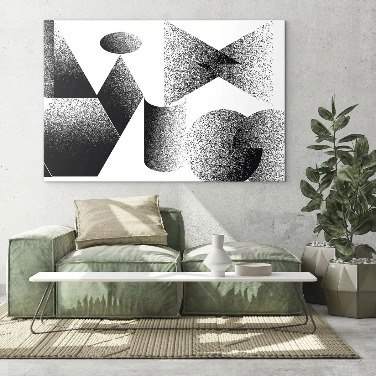 Obraz na skle - Čiernobiela abstrakcia s geometrickými tvarmi - 70x50cm - Uhly a ovály - Moderná nástenná dekorácia do obývacej izby a spálne ARTTOR