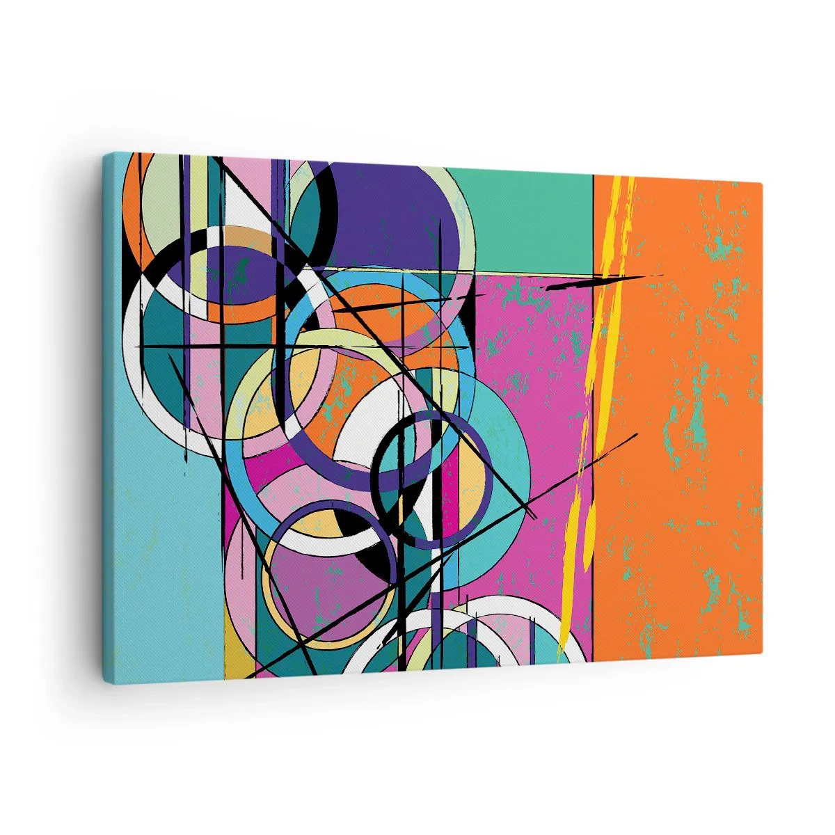 Obraz na plátne - Farebná abstrakcia s geometrickými kruhmi - 70x50cm - Kruh za kruhom - Moderná nástenná dekorácia do obývacej izby a spálne ARTTOR