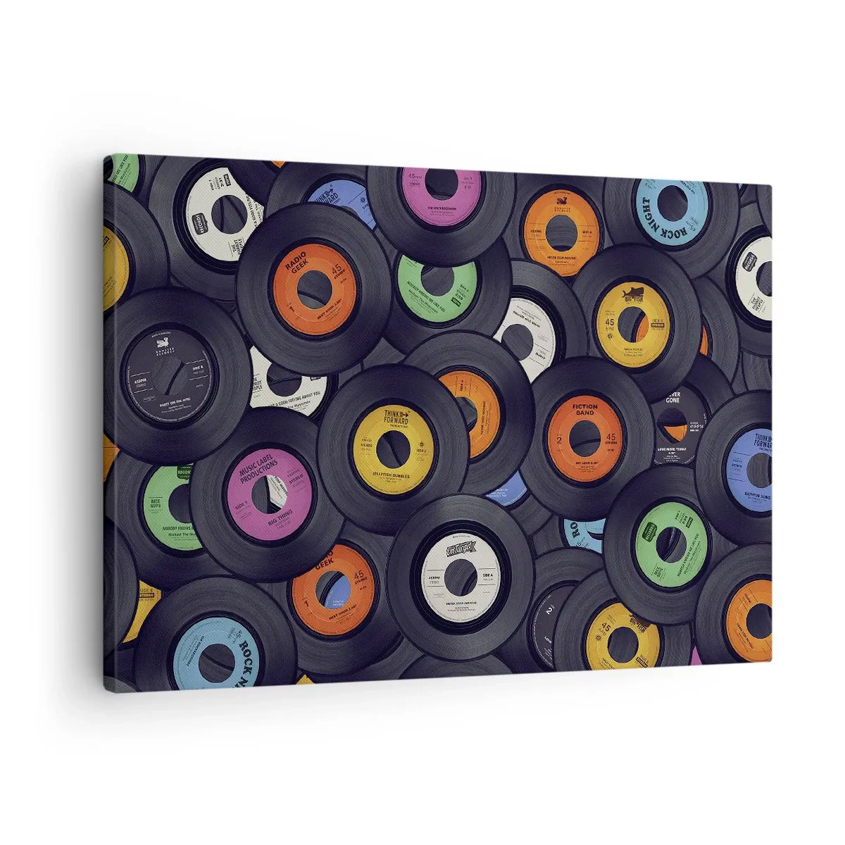 Obraz na plátne - Farebné vinyly naukladané na sebe - 70x50cm - Farby klasiky - Moderná nástenná dekorácia do obývacej izby a spálne ARTTOR