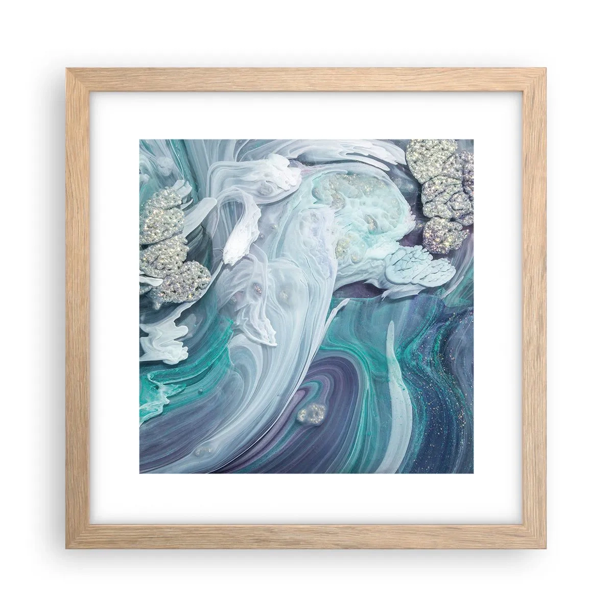 Plagát v ráme zo svetlého duba - Prúdy modrej - 30x30 cm