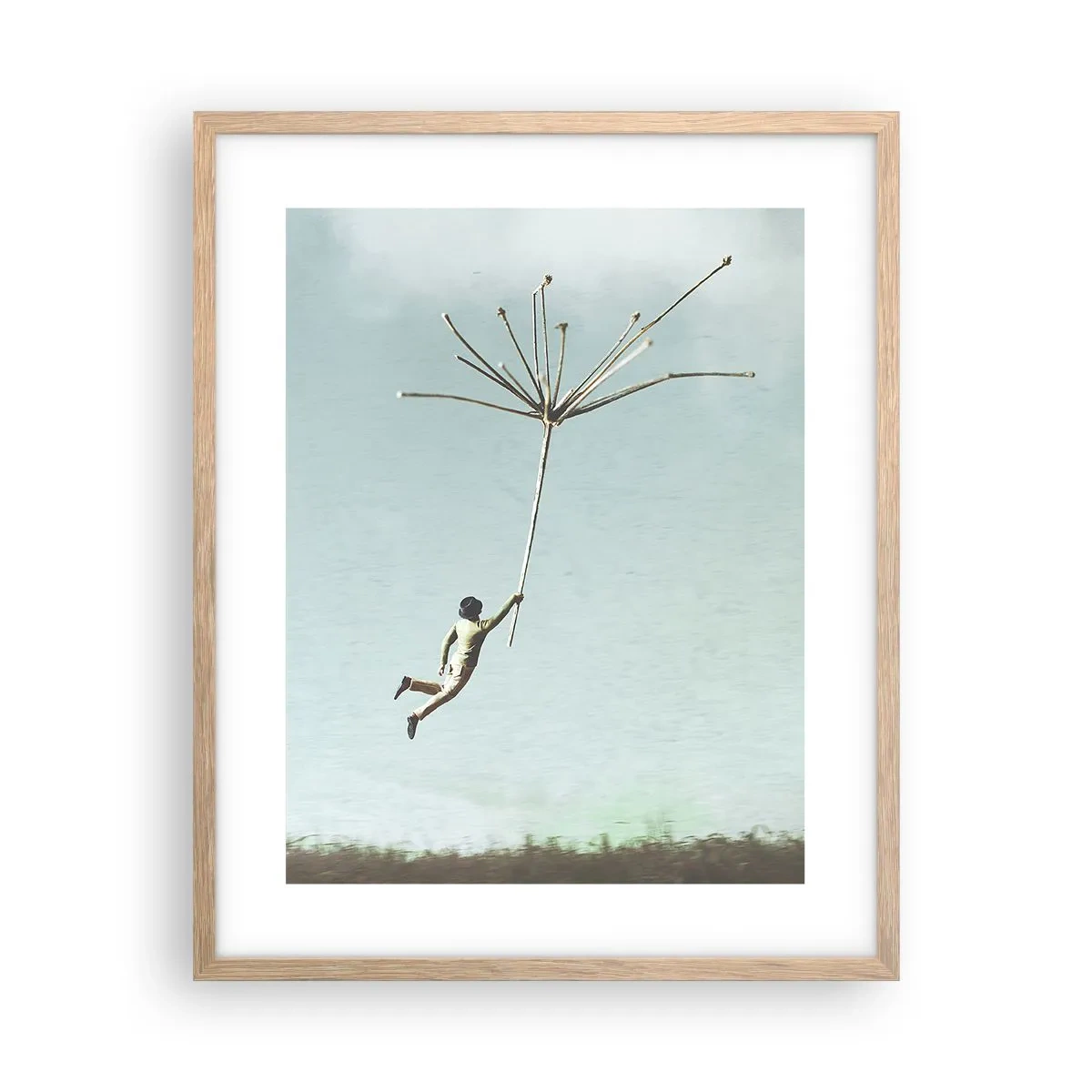 Plagát v ráme zo svetlého duba - Lietajúca púpava - 40x50 cm