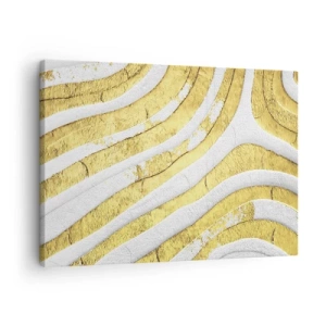 Obraz na plátne - Zlaté a biele abstraktné čiary v 3D textúre - 70x50cm - Kompozícia v bielej a zlatej - Moderná nástenná dekorácia do obývacej izby a spálne ARTTOR