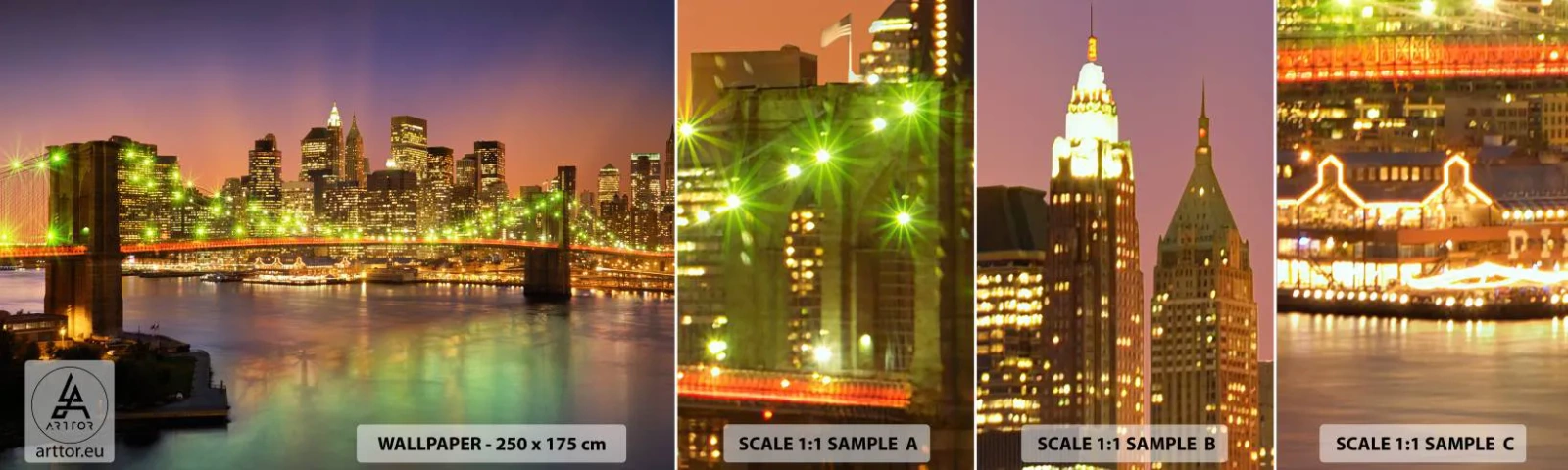 Vzorka Fototapeta Standard Eco - Tu svetlo nikdy nezhasne - Mesto, New York, Brooklynský most - 100x30 cm